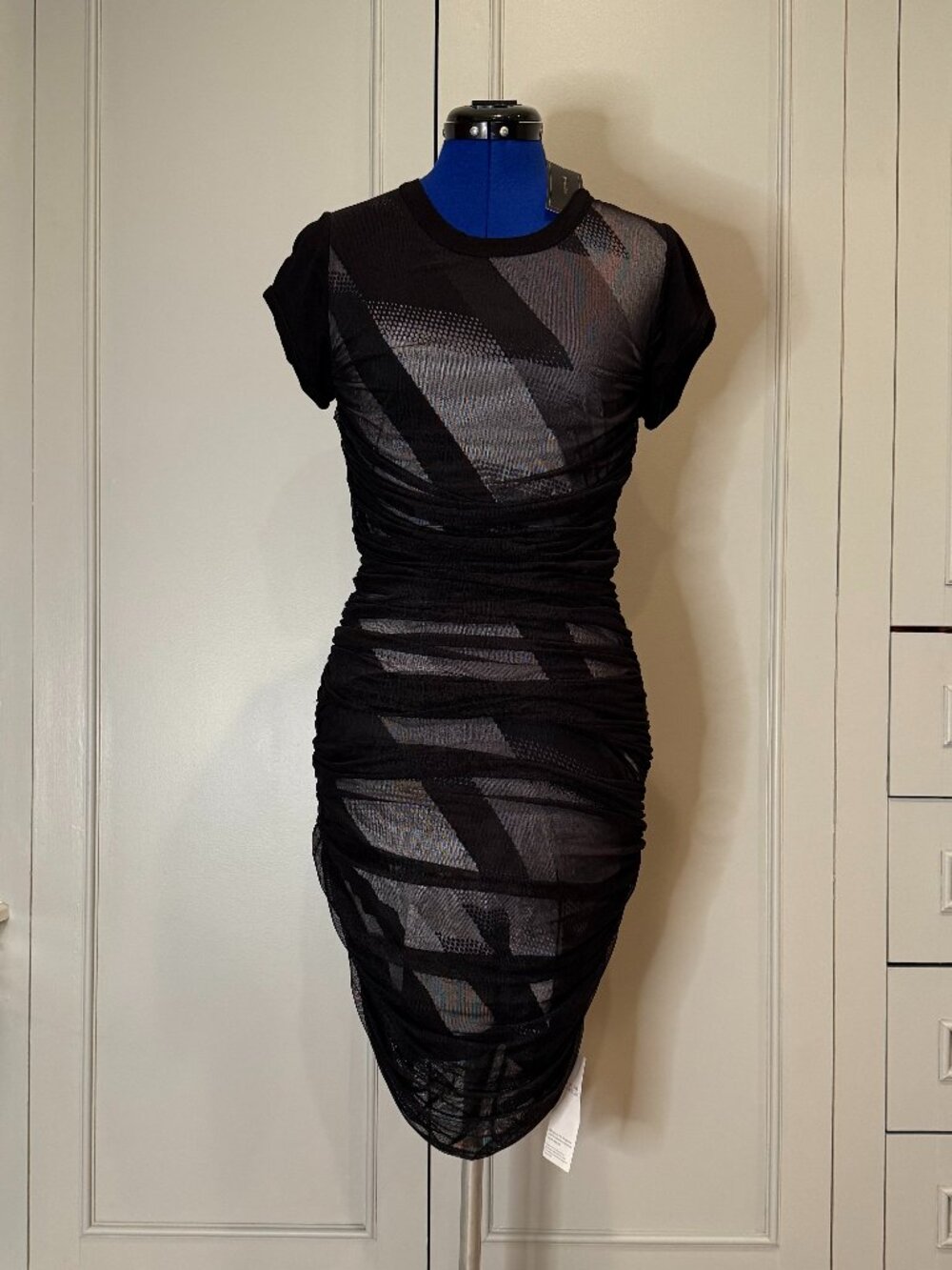 BCBGMAXAZRIA Bodycon Dress with Mesh Overlay, Size M, NWT